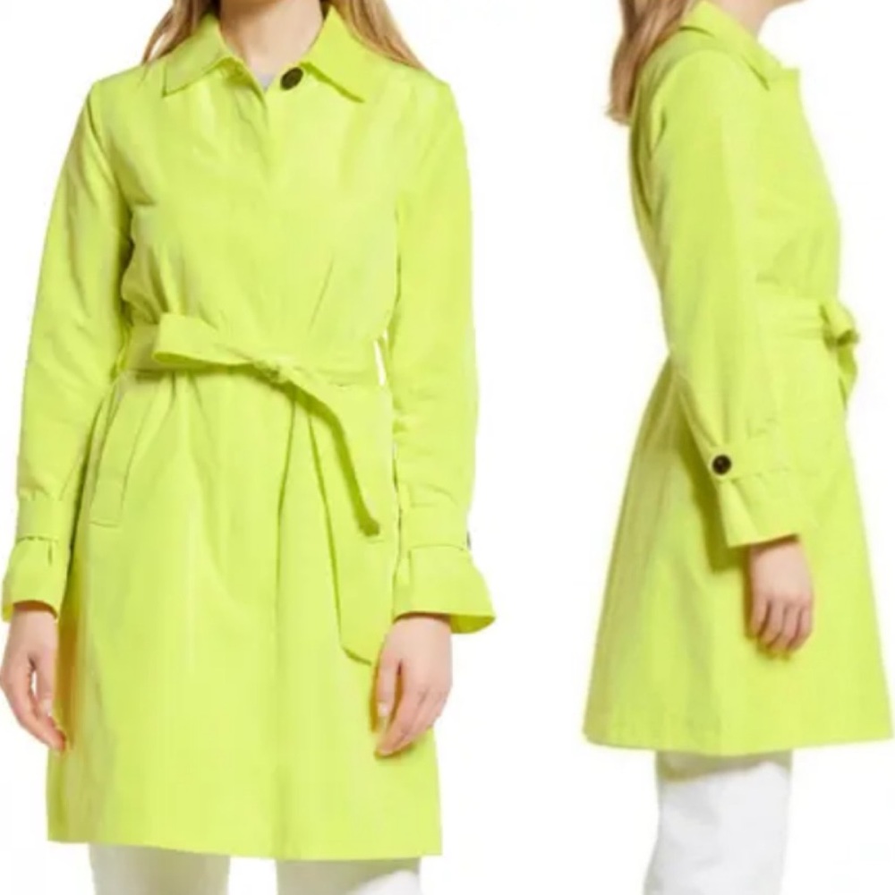 Sam Edelman NWT Highlighter Yellow‎ Clean Cut Belted Trench Rain Coat Size Small